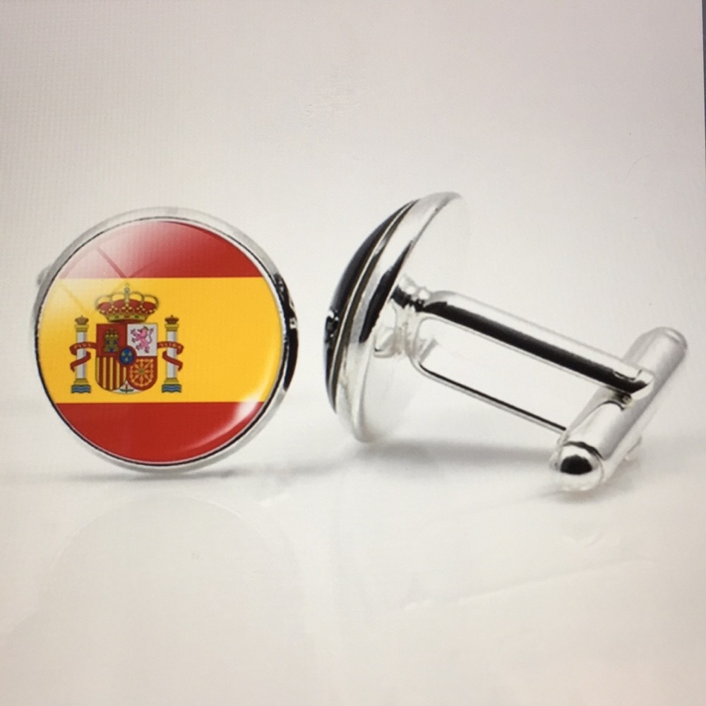Spain Glass Dome Flag Cufflinks/New